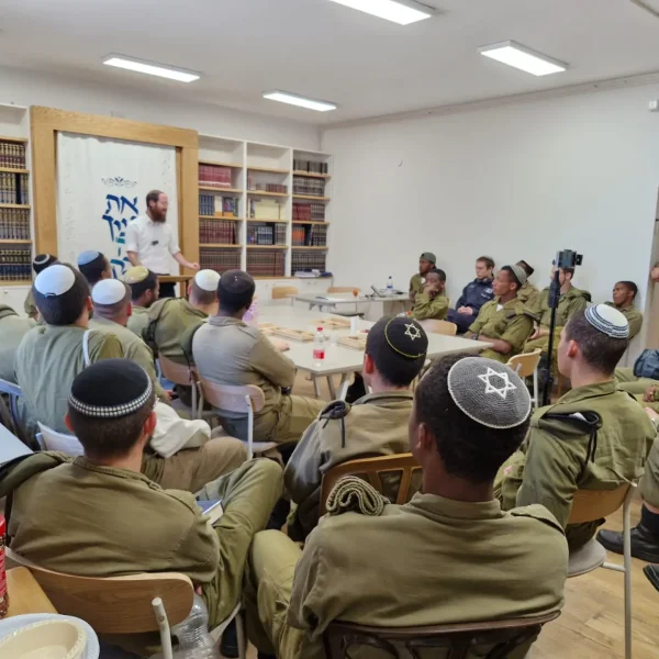 Soldiers learning in the Beit Midrash